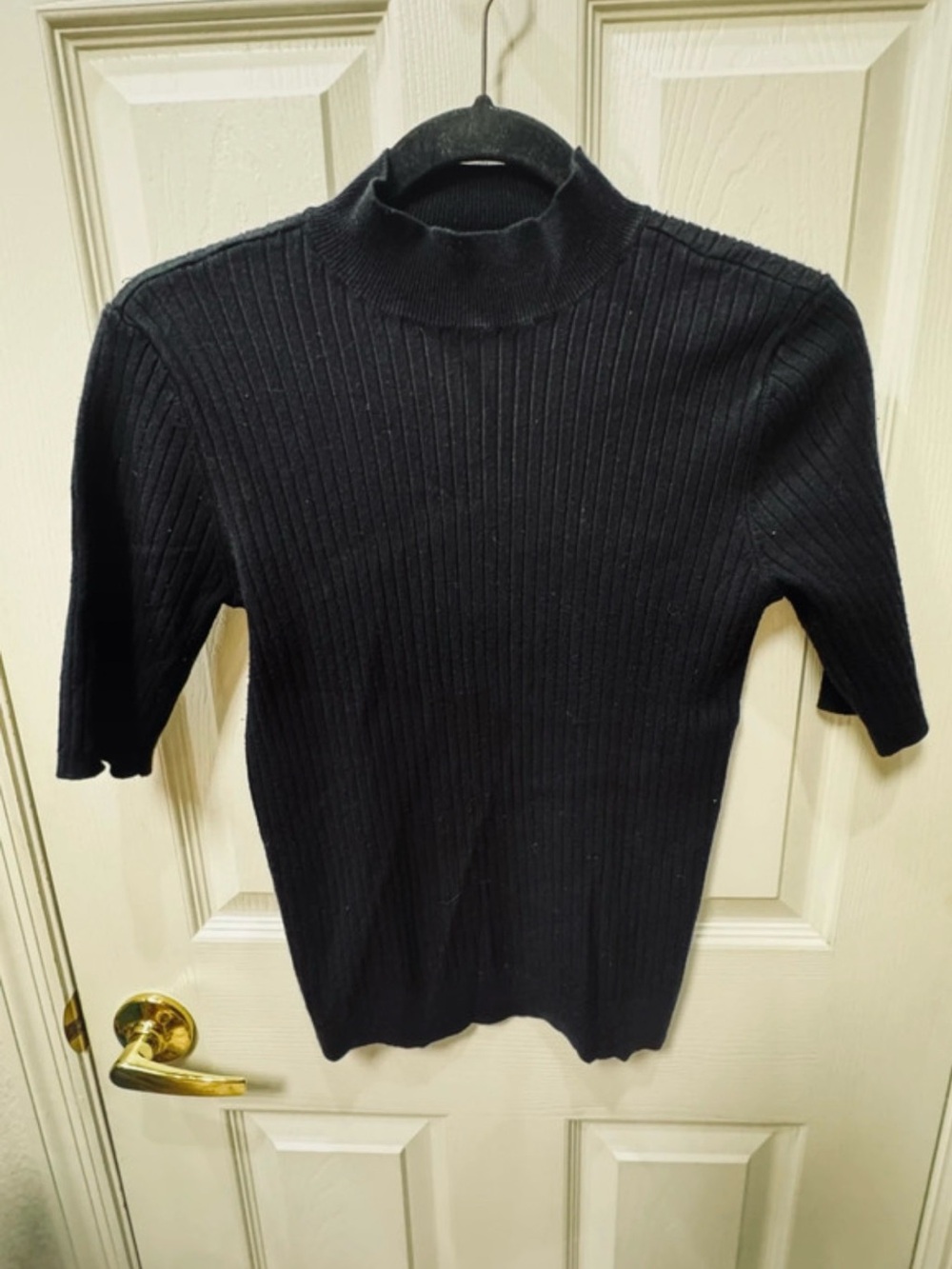 Black Ribbed Mock Neck Women's Top